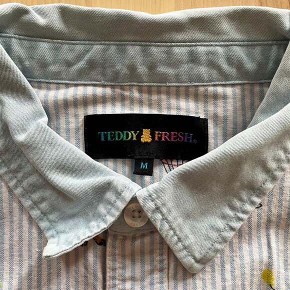 Teddy Fresh Unisex Striped Collared Button-Up Shirt w/ Little Bears size Medium - Picture 3 of 7